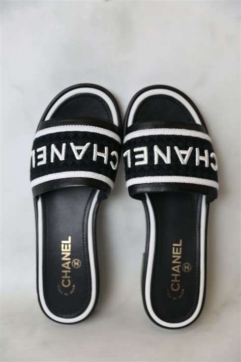 chanel sandals black and white|chanel white flat sandals.